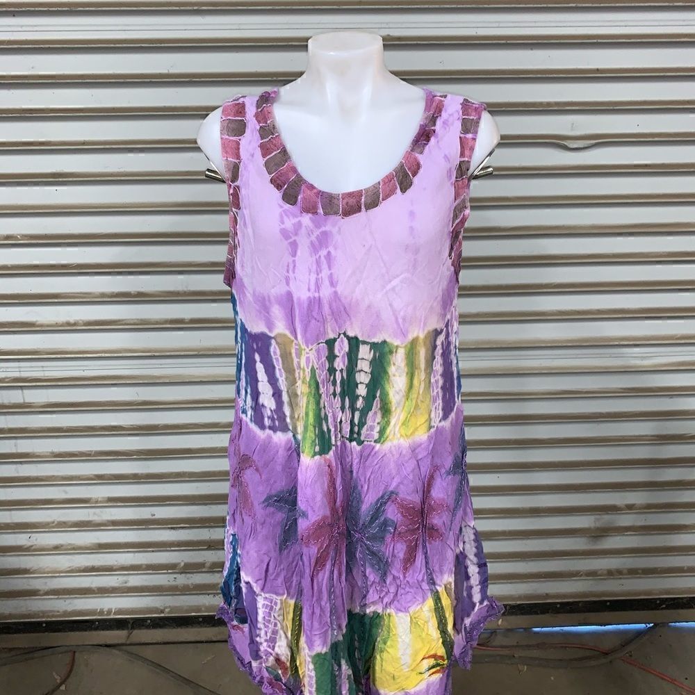 Tropical dress one size palm trees at hem